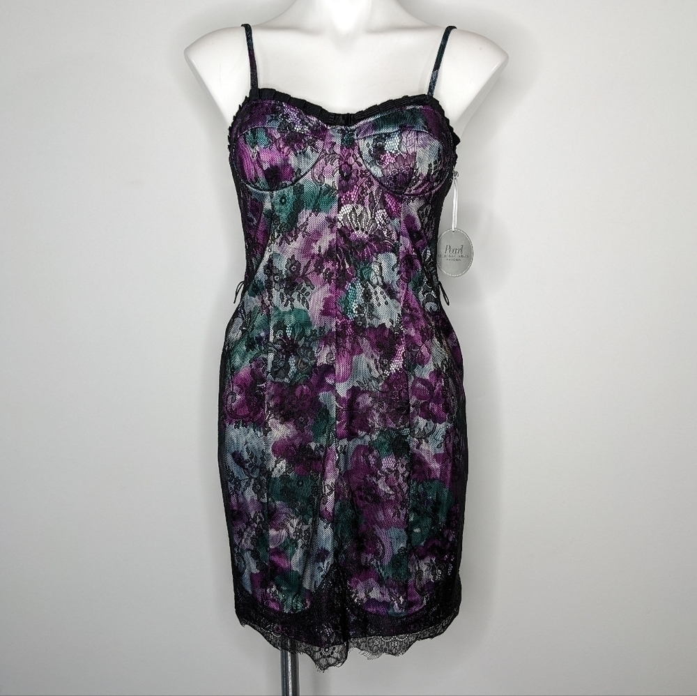 NWT Pearl Georgina Chapman of Marchesa purple black lace mini dress 4